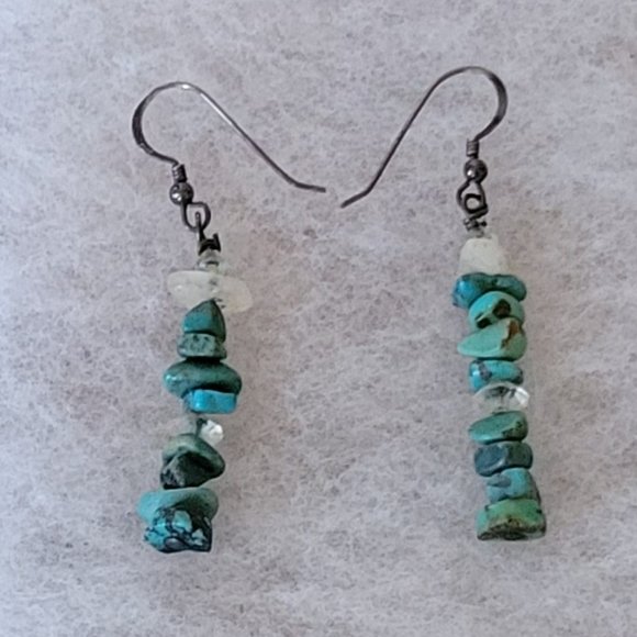 Turquoise vintage original stones dangle hook earrings. - Picture 1 of 1